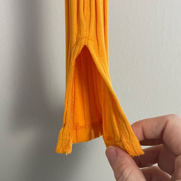 Helmet Lang Textured Stripe Crop Apricot Cotton Polo Shirt - Picture 11 of 13